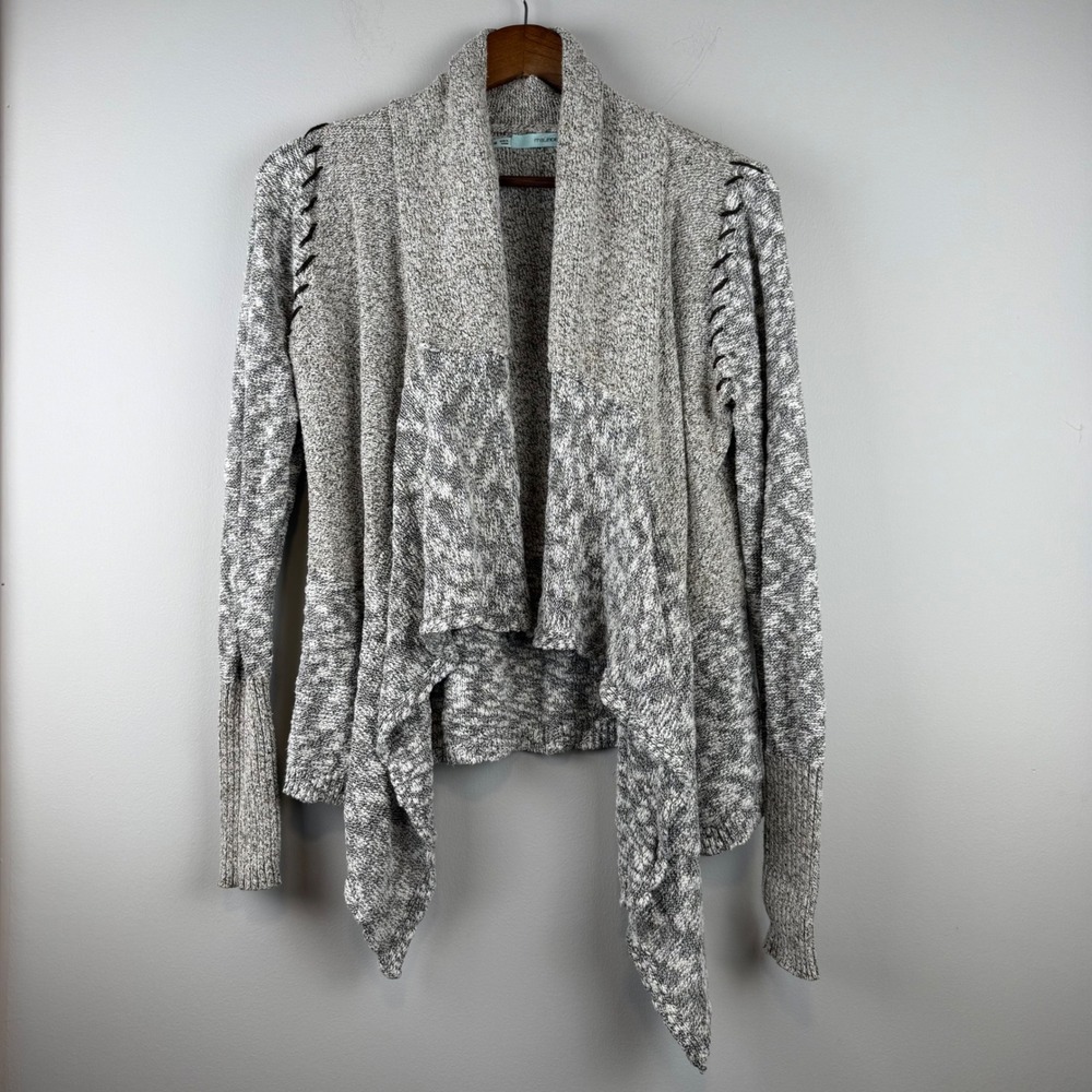Space Dye Waterfall Cardigan Sweater Size M Grey White Whipstitch Western Layer